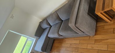 Grey Corner Sofa with Storage Footstool