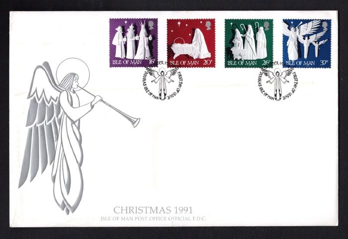 1991 Isle of Man Christmas Commemorative Stamps Addressed First Day Cover (FDC)