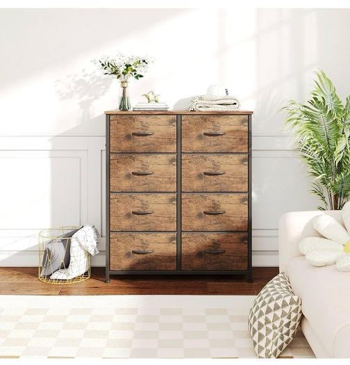 8 Drawers Chest of Drawers, Fabric Storage Dresser Vertical with Spacious Wooden Tabletop