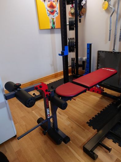 Half Rack with spotters and bench with attachments