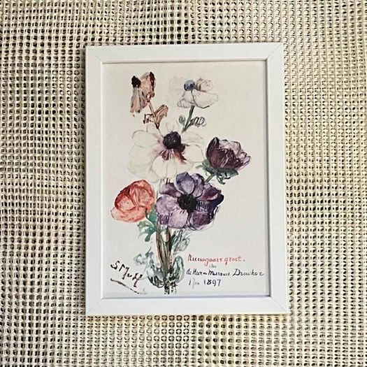 Laminate Glossy 280gsm Canvas Poster A4 Size Featuring New Year's Greeting with Anemones (1897) by Sientje Mesdag-van Houten