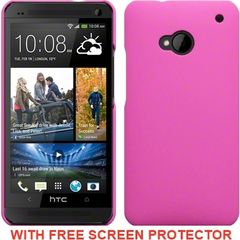 Htc One Hybrid Rubberised Back Case Solid Black / Solid Pink / Solid Red +  Free Screen Protector