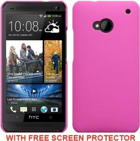 Htc One Hybrid Rubberised Back Case Solid Black / Solid Pink / Solid Red +  Free Screen Protector