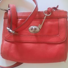 Red Leather Fossil Bag Postage Included
