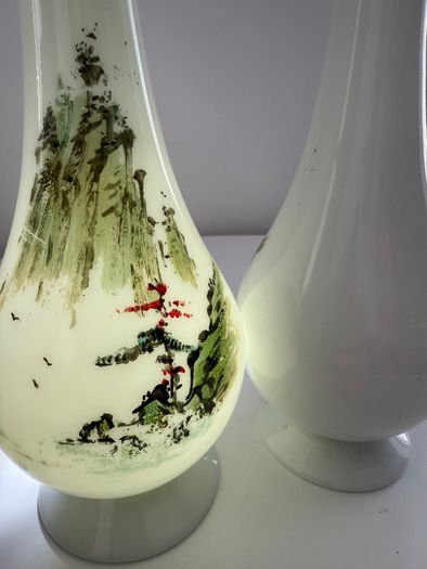 Pair of Antique Victorian Opaline Glass Vases. Japonisme Aesthetic Movement c.1880 to1900