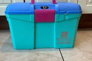 Equestrian tack box with 9 horse brushes
