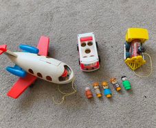Vintage 1960s/1970s Fisher-Price Toy Lot - Jet, Mini-Bus, Train & 5 Figures