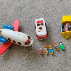 Vintage 1960s/1970s Fisher-Price Toy Lot - Jet, Mini-Bus, Train & 5 Figures