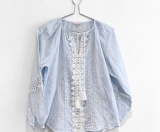 Pre Owned River Island Light Blue Boho Lace Trim Blouse