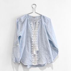 Pre Owned River Island Light Blue Boho Lace Trim Blouse