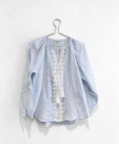 Pre Owned River Island Light Blue Boho Lace Trim Blouse