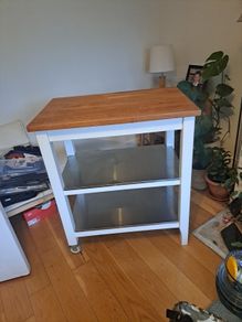 IKEA STENSTORP Kitchen Island  Solid Oak Top & Stainless Steel Shelves