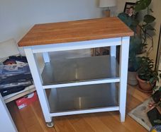 IKEA STENSTORP Kitchen Island  Solid Oak Top & Stainless Steel Shelves