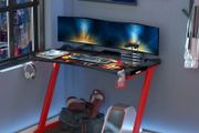 Gaming Computer Table, 122cm Width w/Cup Holder, Headphone Hook, Gamepad Holder, Cable Management Red Black