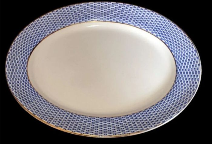 Antique Soho Pottery "Montauban" Blue Basket-Weave