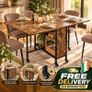 Folding Dining Table with Wheels & 2 Storage Shelves  Extendable Space-Saving Kitchen Table, Vintage Brown Image 5