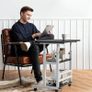 Adjustable Height Computer Desk with Wheels, C Shaped Laptop Table with 2 Shelves, Overbed Table for Bedroom, Sofa, Home Office, Living Room 60x37x60-90cm, Black Image 2