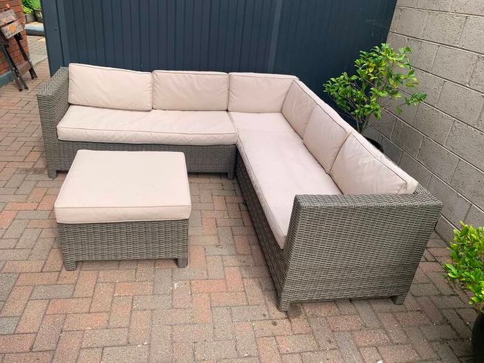 Large L Shaped Outdoor Couch with Table/Footstool