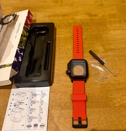 Waterproof Rugged Case + Sport Band for Apple Watch 42mm (Series 4/5/6) Red Black Lime Green Wristband Sport Bracelet Shell