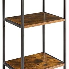 Industrial Side Table,End Table,Nightstand,3-Tier Storage Shelves,Steel Frame,for Hallway,Sofa,Living Room, Bedroom,Rustic Brown, 39 x 29 x 58.5 cm