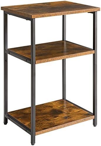 Industrial Side Table,End Table,Nightstand,3-Tier Storage Shelves,Steel Frame,for Hallway,Sofa,Living Room, Bedroom,Rustic Brown, 39 x 29 x 58.5 cm
