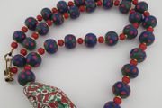 Antique Venetian Trade Beads Eye Glass, WhiteHeart &amp; Millefiori Pendant Necklace