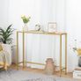 Gold Console Table for Hallway Slim, 100 cm Tempered Glass Sofa Table, Slim Hallway Table, Glass Console Table, Modern Display Table for Living Room, Entryway, Metal Frame Image 4
