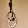 Black Leather Cord, Glass & Gold Colour Metal Ring Long Necklace Image 8