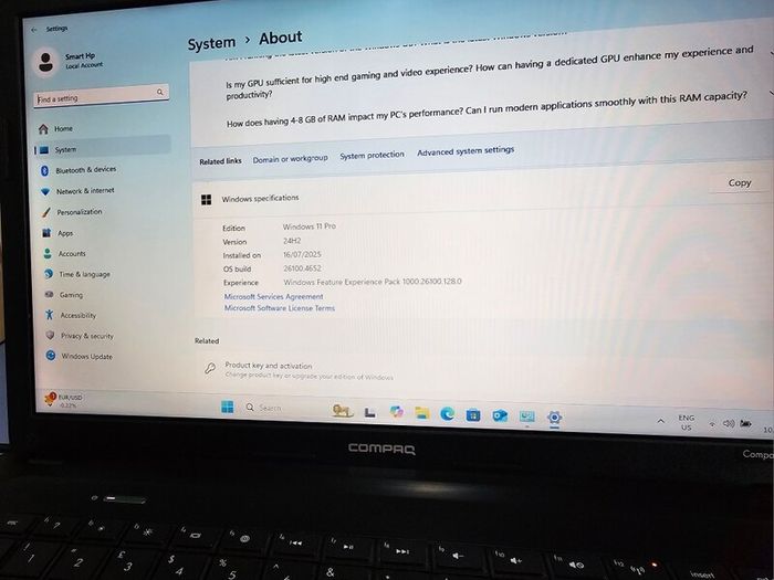 HP Compaq CQ58 Laptop Intel Celeron, 8GB RAM, Samsung 128GB SSD + Extra Storage Toshiba 750GB External USB HDD.