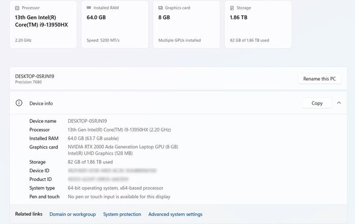 Dell Precision 7680 Laptop I9 13th, 64gb Ram, 2tb Ssd, Nvidia Rtx 2000