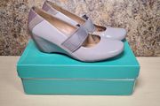 womens CLARKS CAPRICORN SKYW wedges shoes purple taupe patent Size UK 7 E EU 41 boxed