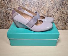 womens CLARKS CAPRICORN SKYW wedges shoes purple taupe patent Size UK 7 E EU 41 boxed
