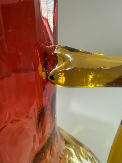 Victorian Amberina Art Glass Pitcher Jug.  Hand Blown c.1885 to 1900