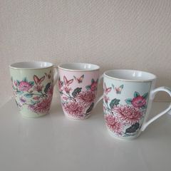 Three Aynsley Porcelain Butterfly Mugs