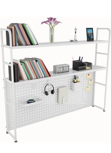 2 tier Desk Bookcase With Pegboard