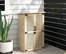 Wooden Garden Storage Cabinet for Tools with 2 Shelves Bitumen Roof Louvred Doors Lockable 75 x 50 x 118