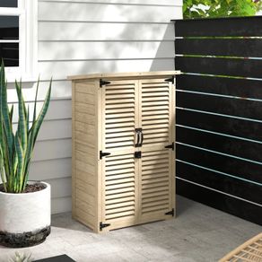 Wooden Garden Storage Cabinet for Tools with 2 Shelves Bitumen Roof Louvred Doors Lockable 75 x 50 x 118