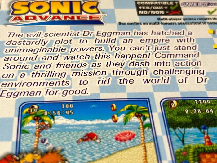 Sonic Advance for Game Boy Advance Boxed