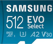 Samsung EVO Select 512GB microSDXC UHS-I U3 130MB/s Full HD and 4K UHD Memory Card inc. SD-Adapter (MB-ME512KA/EU), Blue