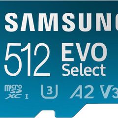 Samsung EVO Select 512GB microSDXC UHS-I U3 130MB/s Full HD and 4K UHD Memory Card inc. SD-Adapter (MB-ME512KA/EU), Blue