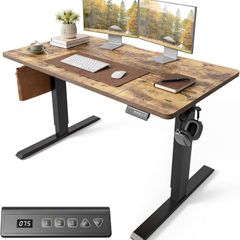 Electric Standing Desk Height Adjustable For Gaming and Computer, 120 x 60cm Sit Stand Electric Home Office Desk with Memory Smart Pannel, 4 Pieces Splice Board, Oak
