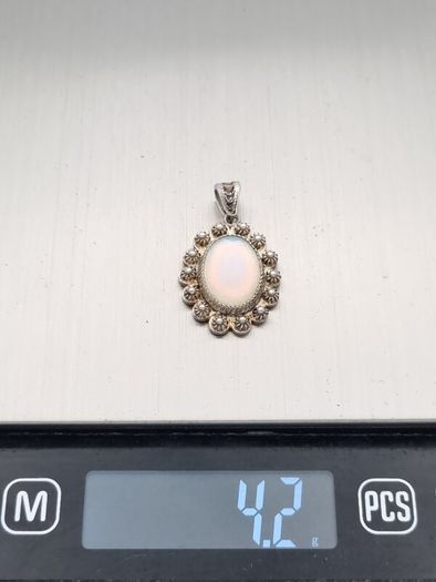 Vintage Ornate Sterling Silver Opalite Pendant