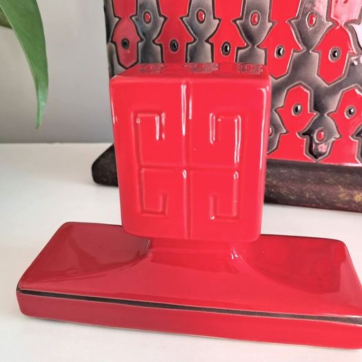 Vintage Large PTMD Red and Black Vase / Pot with Lid