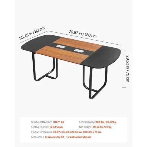 Conference Table, 1800 mm Oval Office Meeting Table for 6-8 Person, Modern Seminar Desk with Metal Legs, Large Meeting Desk for Office, Boardroom