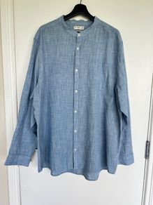 NEW F&F Mens 3XL Blue 100% Cotton Grandad Collar Shirt