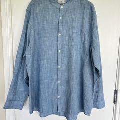 NEW F&F Mens 3XL Blue 100% Cotton Grandad Collar Shirt