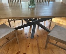 Solid oak rectangular dining table & four chairs