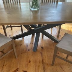 Solid oak rectangular dining table & four chairs