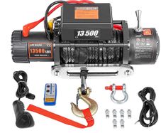 Cable Electric Cable Winch 13500 lb (6123.5 kg), Electric Winch Electric Motor Winch 4-Way Motor Winch, 12 V Electric Cable Winch, Remote Control Electric Winch with Accessories Car