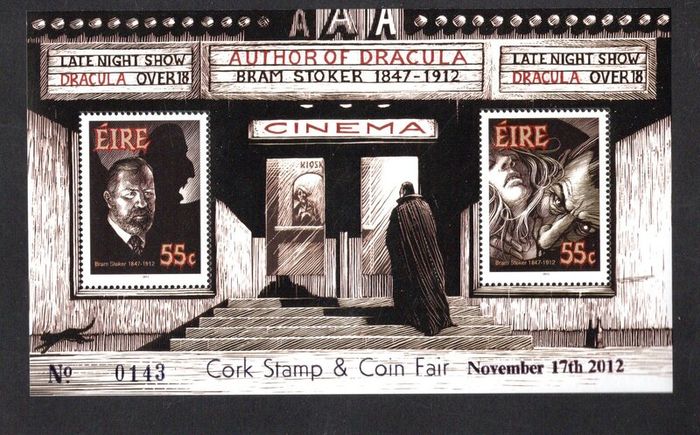 2012 Ireland Cork Stamp and Coin Exhibition 17th November 2012 Exhibition Miniature Sheet on Bram Stoker (Dracula) Commemorative Stamp Miniature Sheet Mint Never Hinged (MNH) No 143